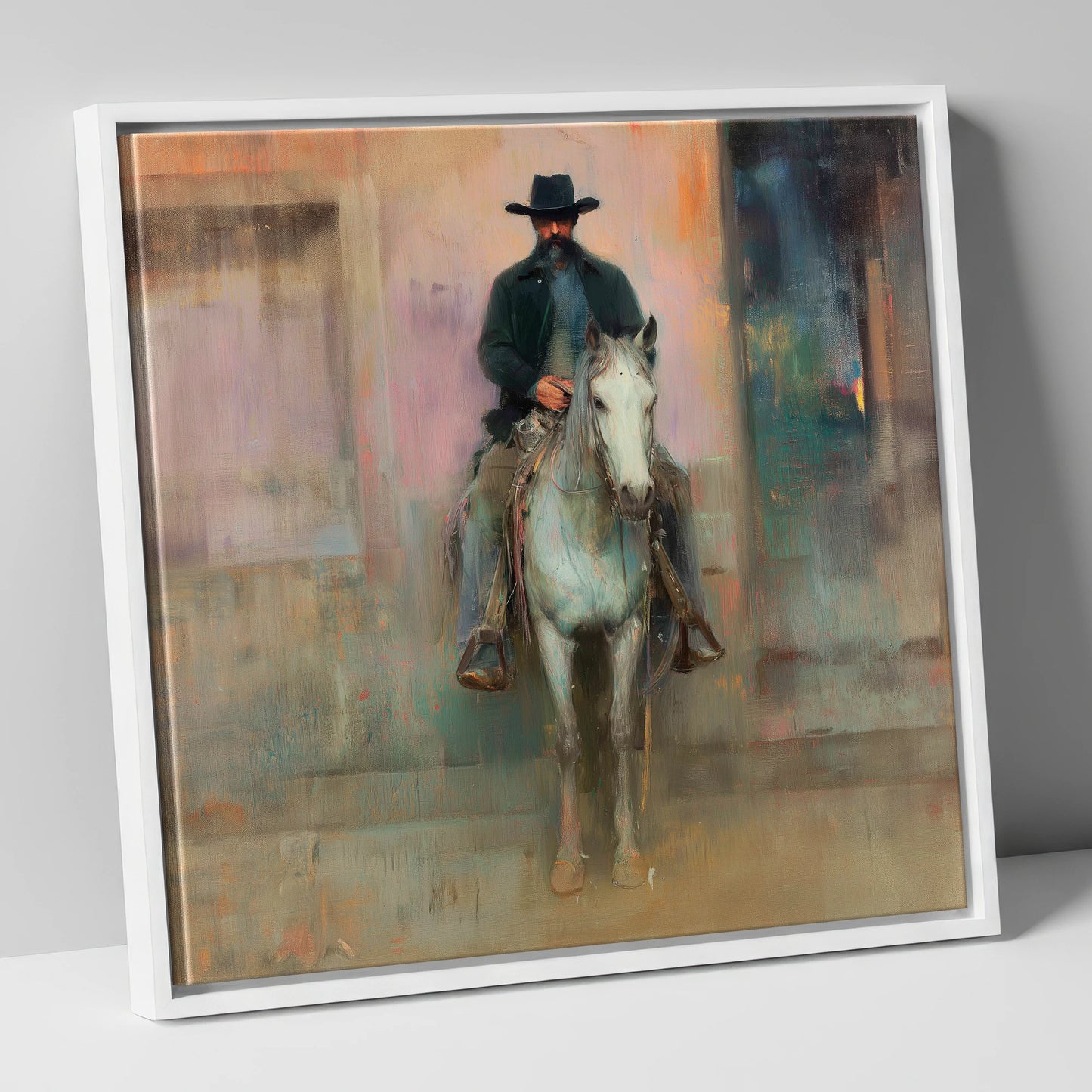 Sentinel of the West western horse canvas wall art in white frame