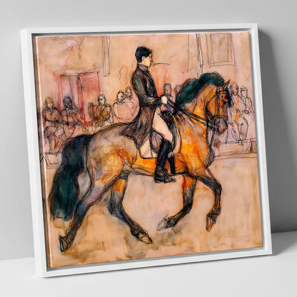 Classical Cadence dressage horse canvas wall art in white frame