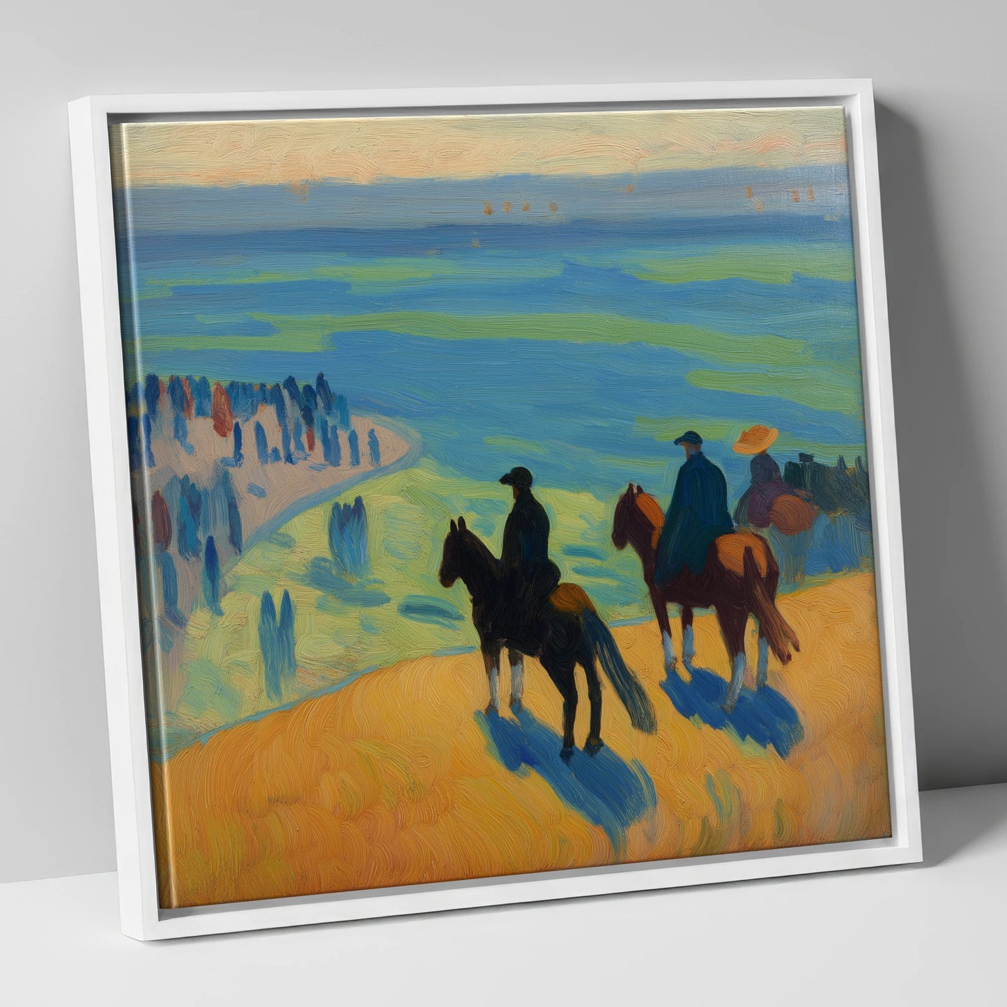 Coastal Vantage Point horse landscape canvas wall art in white frame