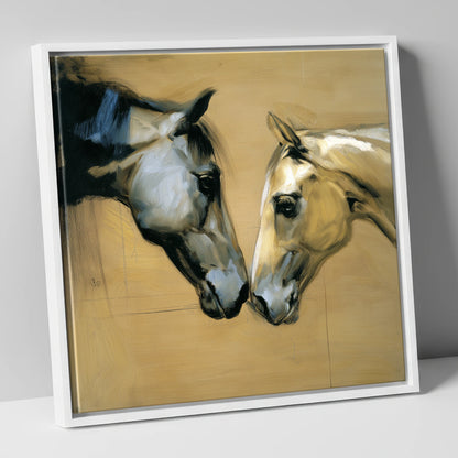A Gentle Meeting horse portrait canvas wall art in white frame
