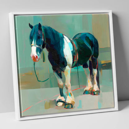 The Stoic Piebald horse breed canvas wall art in white frame