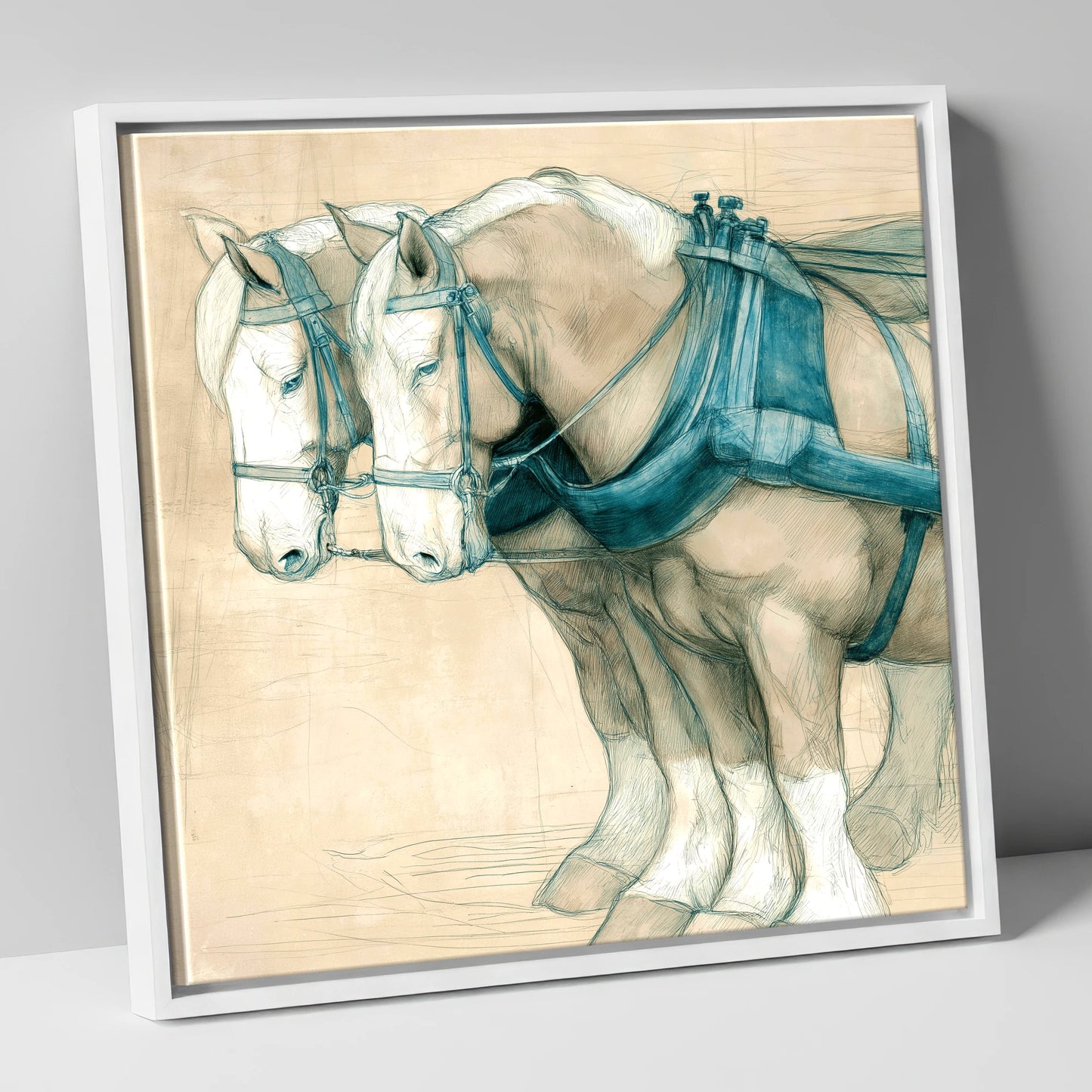 Quiet Strength in Harness working horse canvas wall art in white frame