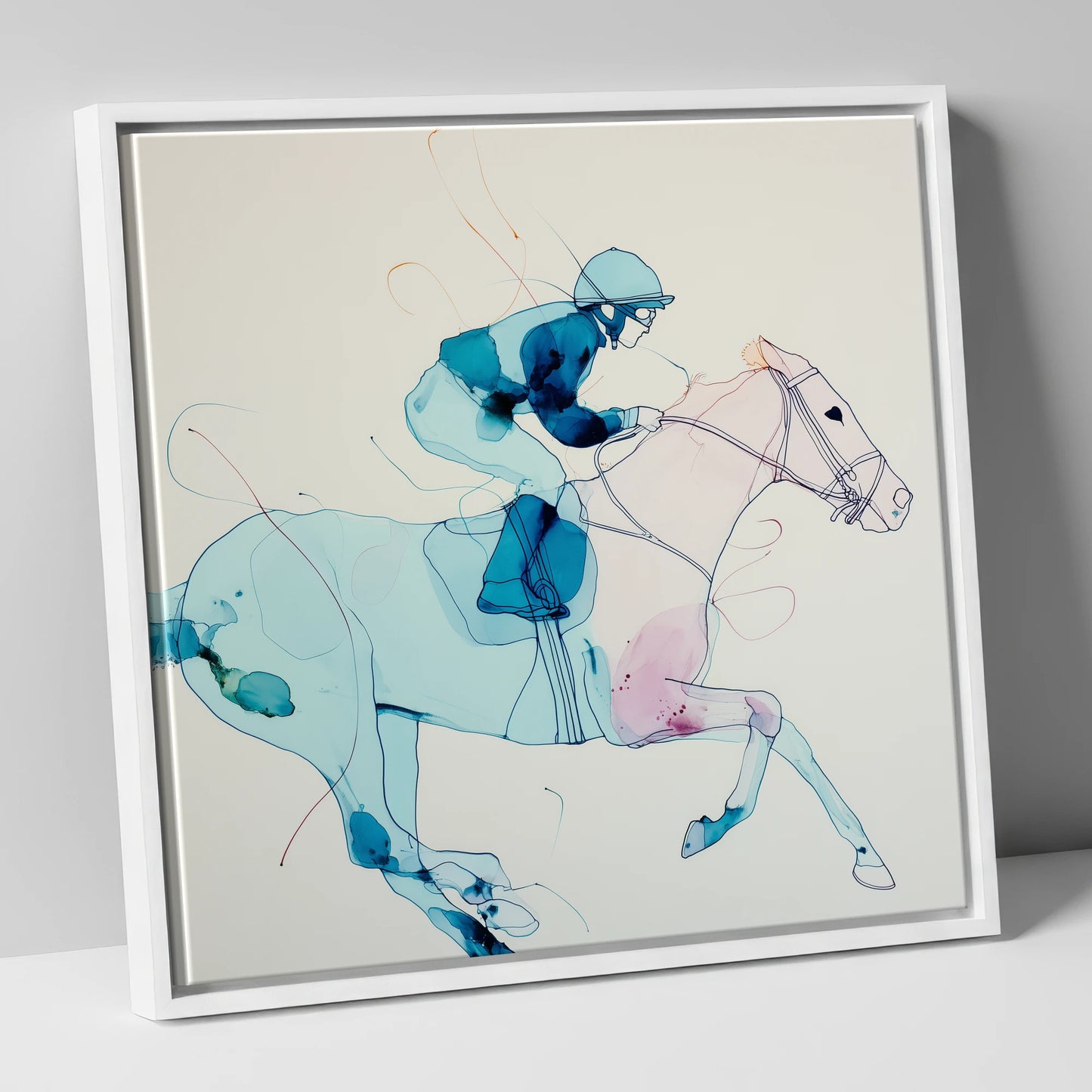 Ethereal Racing Form racing horse canvas wall art in white frame