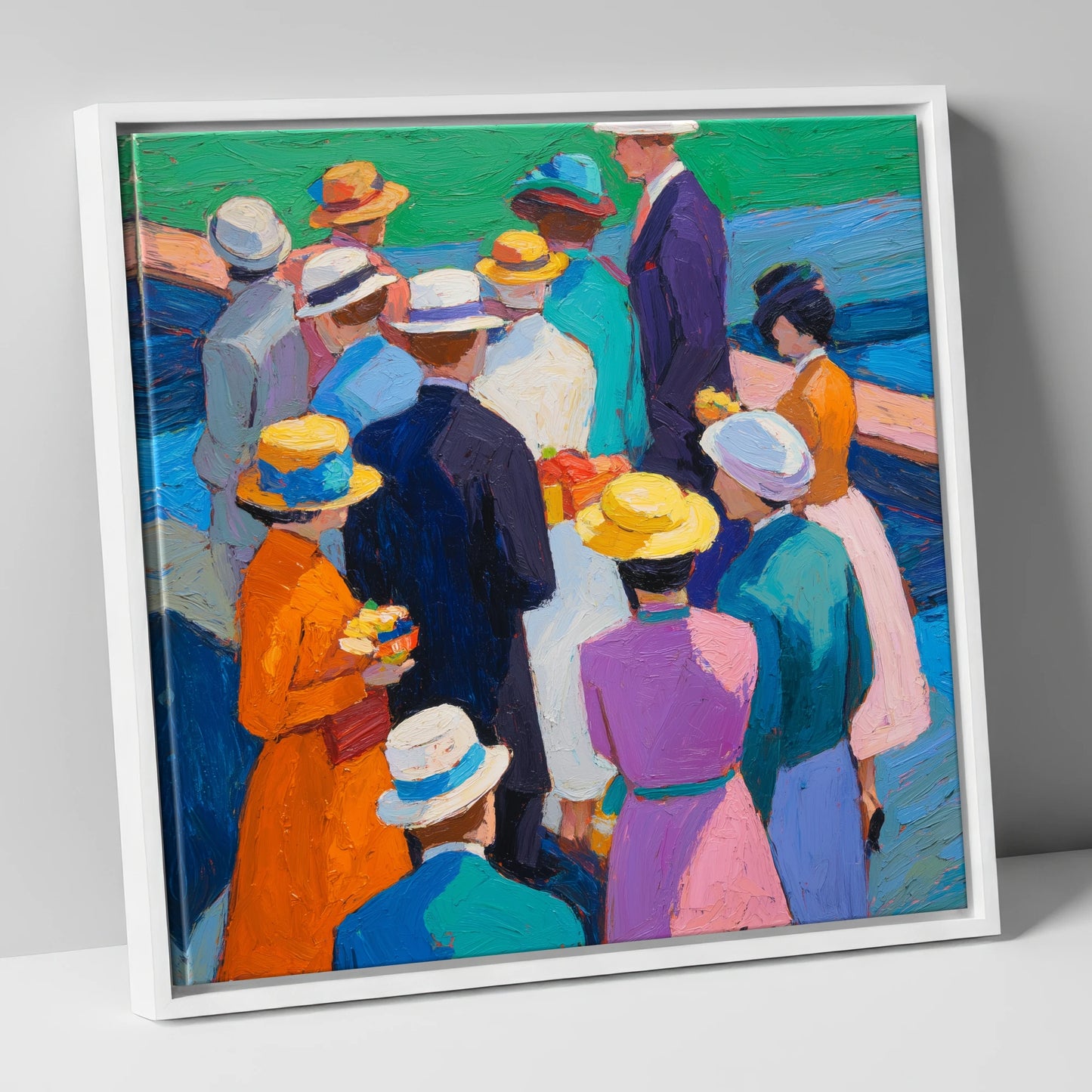 Colours of the Enclosure racing horse canvas wall art in white frame