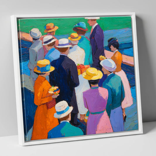 Colours of the Enclosure racing horse canvas wall art in white frame