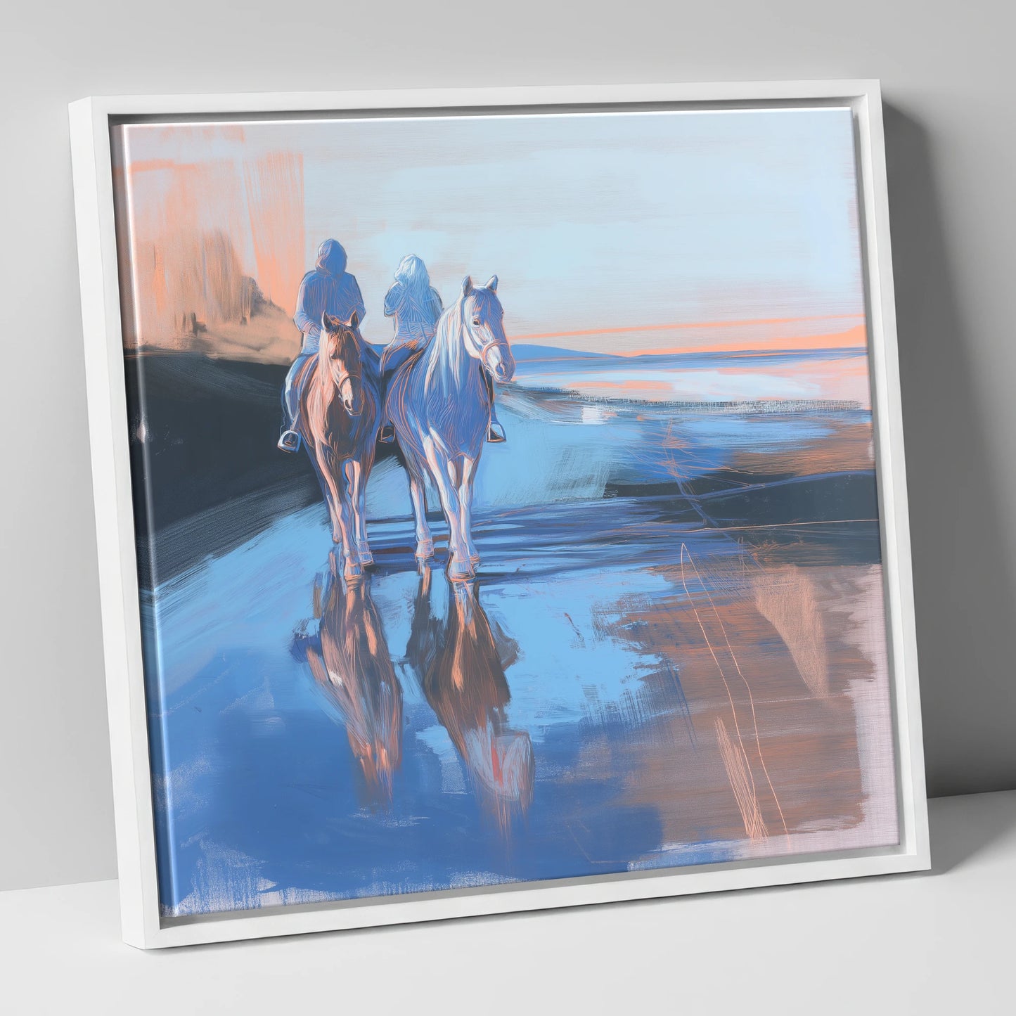Shoreline Companions horse landscape canvas wall art in white frame