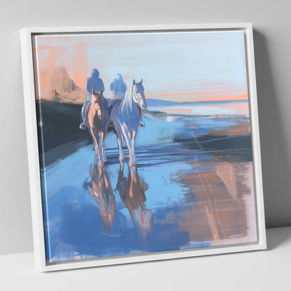 Shoreline Companions horse landscape canvas wall art in white frame