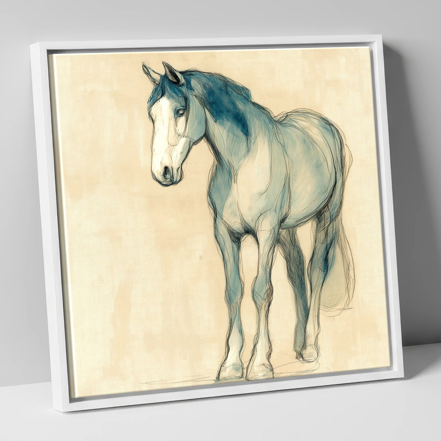 Azure Equine Sketch horse portrait canvas wall art in white frame