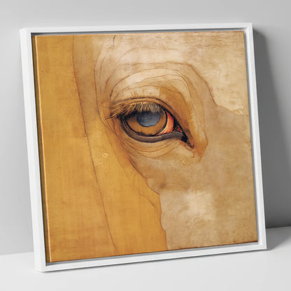 The Golden Gaze horse portrait canvas wall art in white frame