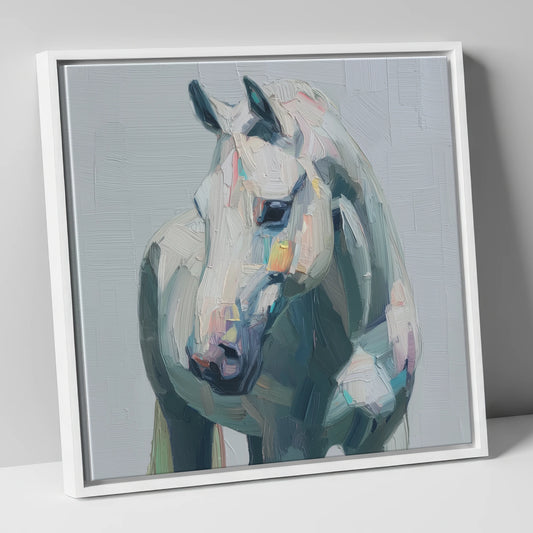 The Textured Grey horse breed canvas wall art in white frame