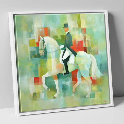Collected In Colour dressage horse canvas wall art in white frame