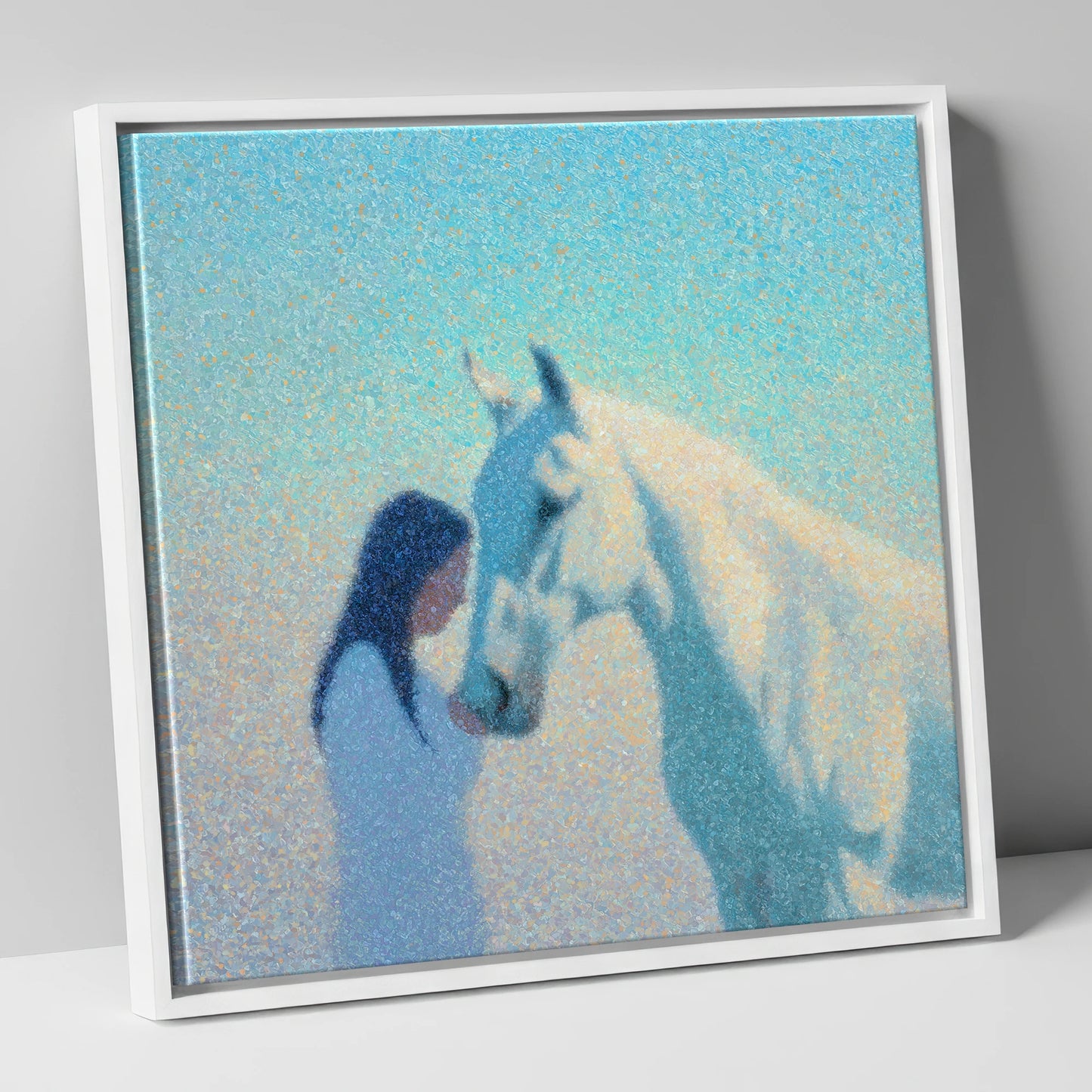 Luminous Connection horse & rider canvas wall art in white frame