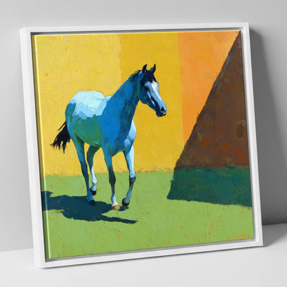 Cerulean Summer Stride horse breed canvas wall art in white frame