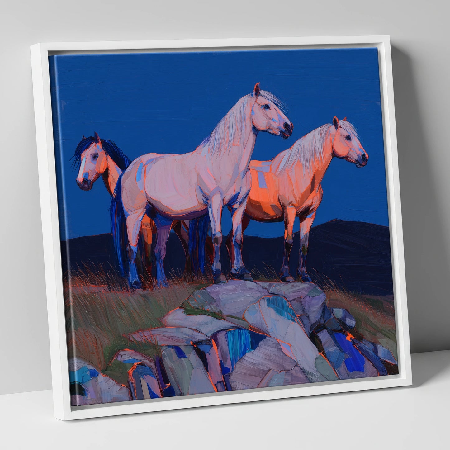 Vanguard of the Heights horse landscape canvas wall art in white frame