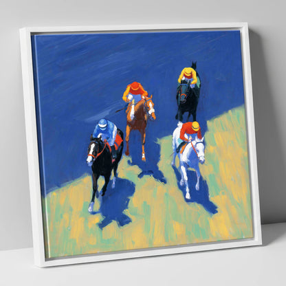 Turf Shadows racing horse canvas wall art in white frame