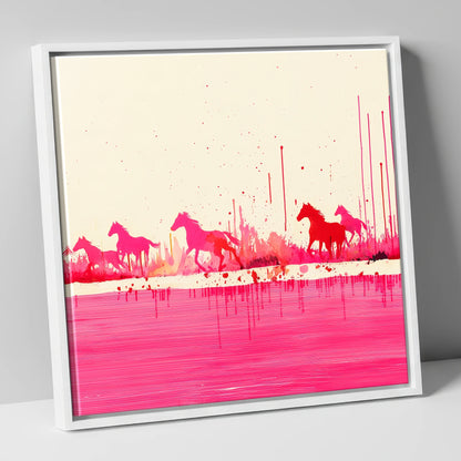 Crimson Gallop wild horses canvas wall art in white frame