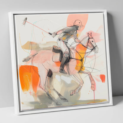 The Decisive Swing polo horse canvas wall art in white frame