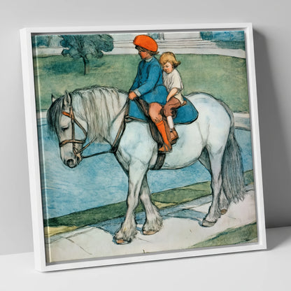 The Shared Ride horse & rider canvas wall art in white frame