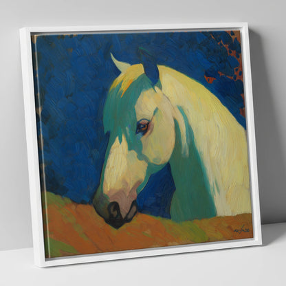 The Vibrant Grey horse portrait canvas wall art in white frame