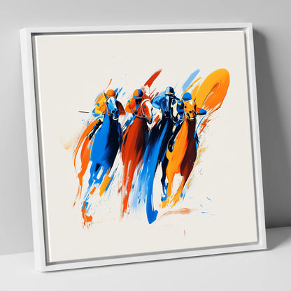 The Final Furlong racing horse canvas wall art in white frame