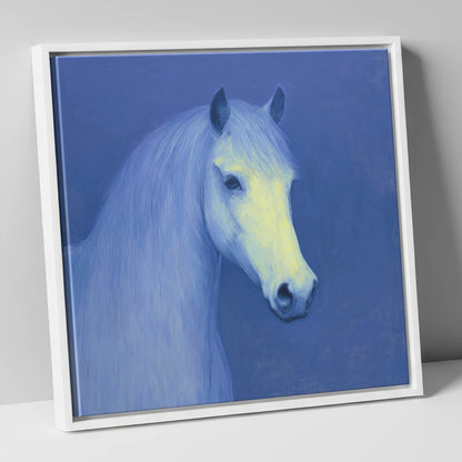 Luminous Blue Portrait horse portrait canvas wall art in white frame