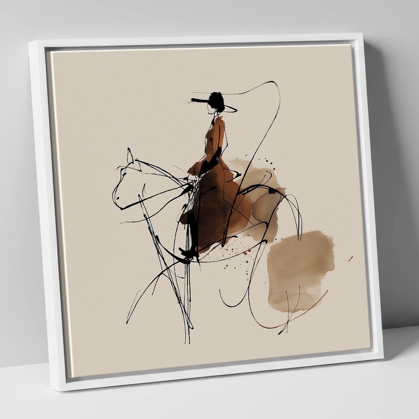 The Sepia Rider horse & rider canvas wall art in white frame