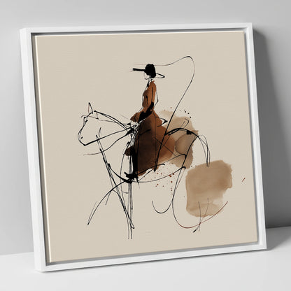 The Sepia Rider horse & rider canvas wall art in white frame