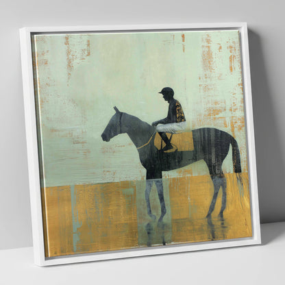 Golden Turf Reflections racing horse canvas wall art in white frame