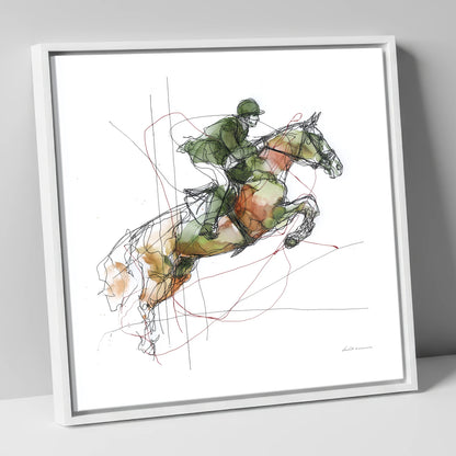 Dynamic Bascule show jumping horse canvas wall art in white frame