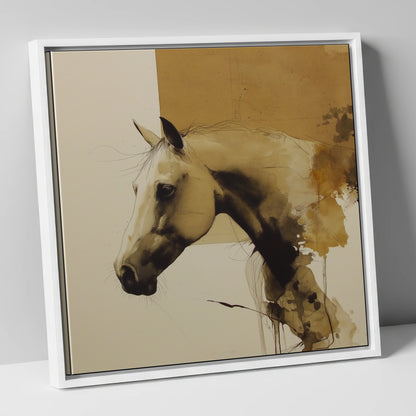 Expressive Sepia Profile horse breed canvas wall art in white frame