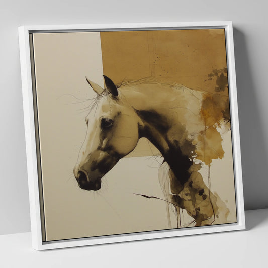 Expressive Sepia Profile horse breed canvas wall art in white frame