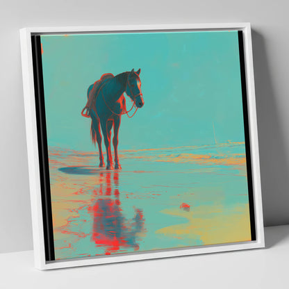 Neon Tide Reflection horse landscape canvas wall art in white frame
