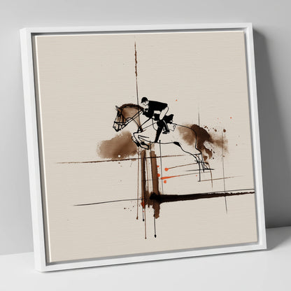 Clearing the Vertical show jumping horse canvas wall art in white frame