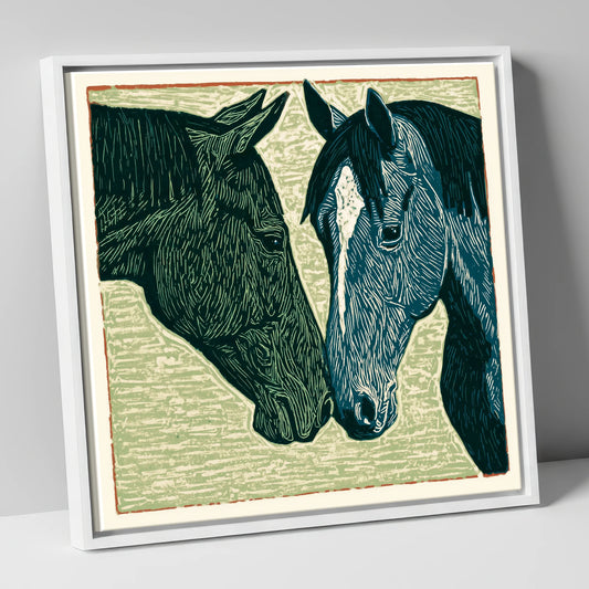 Kindred Spirits horse portrait canvas wall art in white frame