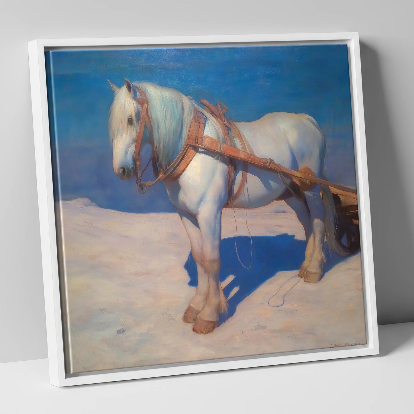 The Patient Grey working horse canvas wall art in white frame