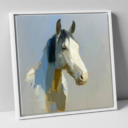 Luminous Morning Watch horse portrait canvas wall art in white frame