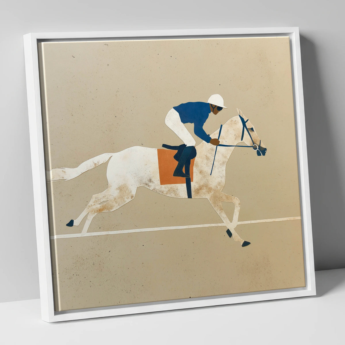 The Final Stride racing horse canvas wall art in white frame