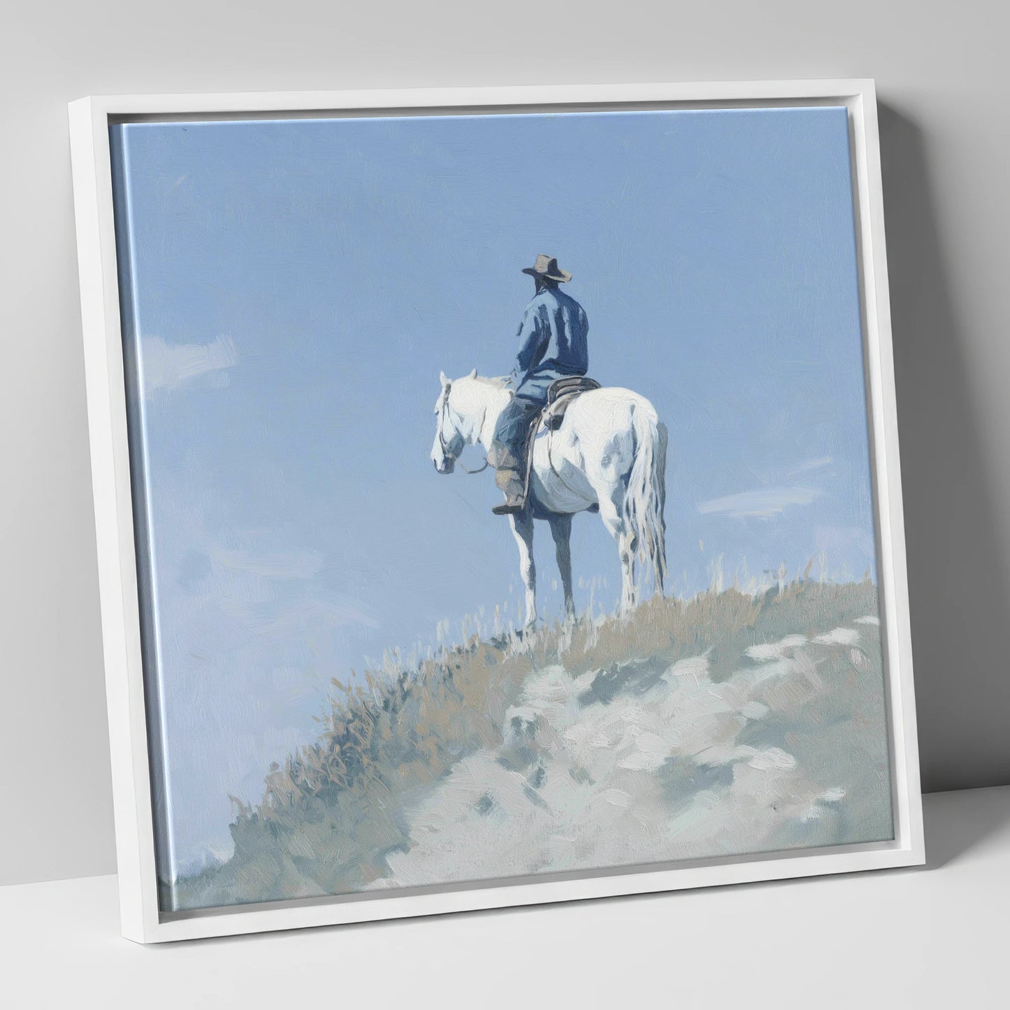 High Country Solitude western horse canvas wall art in white frame