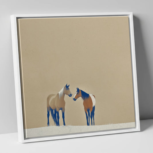 Quiet Companions wild horses canvas wall art in white frame