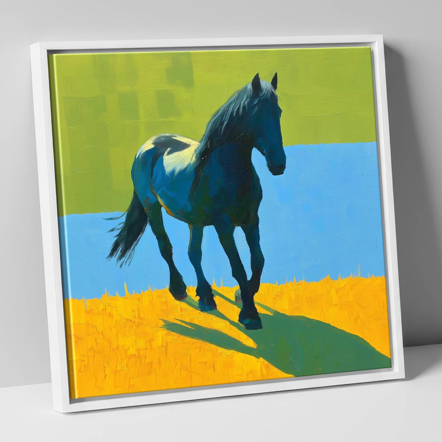 Indigo Cob in Summer Light horse breed canvas wall art in white frame