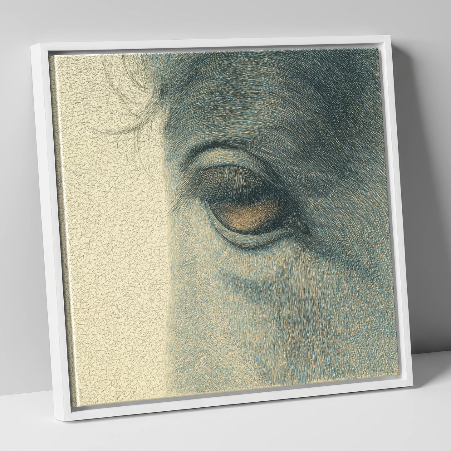 The Quiet Gaze horse portrait canvas wall art in white frame