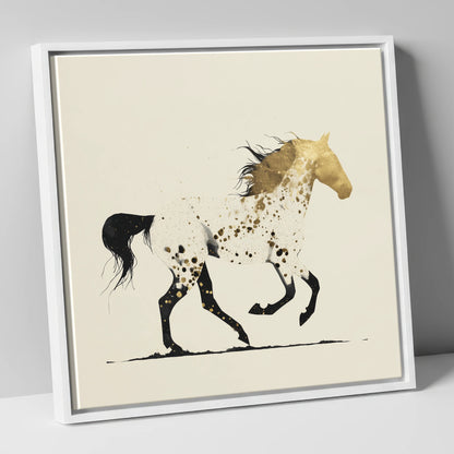 The Golden Appaloosa horse breed canvas wall art in white frame