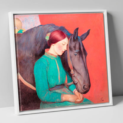Silent Understanding horse & rider canvas wall art in white frame