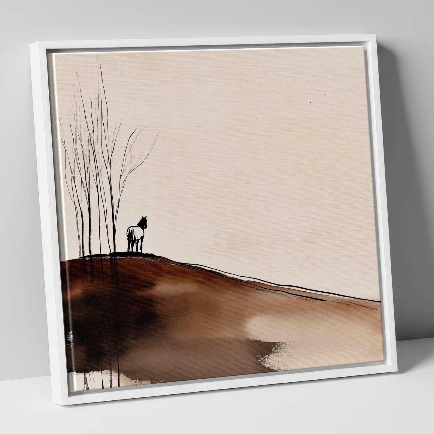 Winter Ridge Silhouette horse landscape canvas wall art in white frame