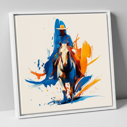 Frontier Spirit in Motion western horse canvas wall art in white frame