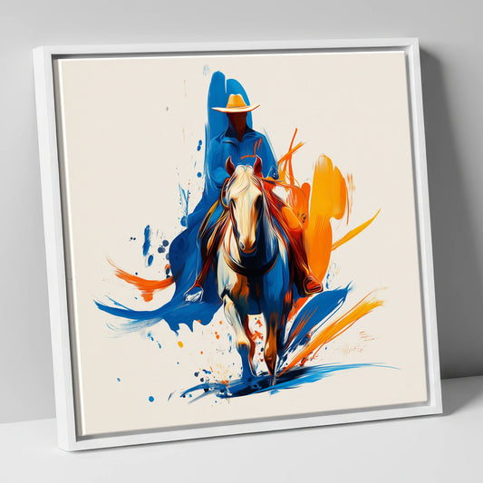 Frontier Spirit in Motion western horse canvas wall art in white frame