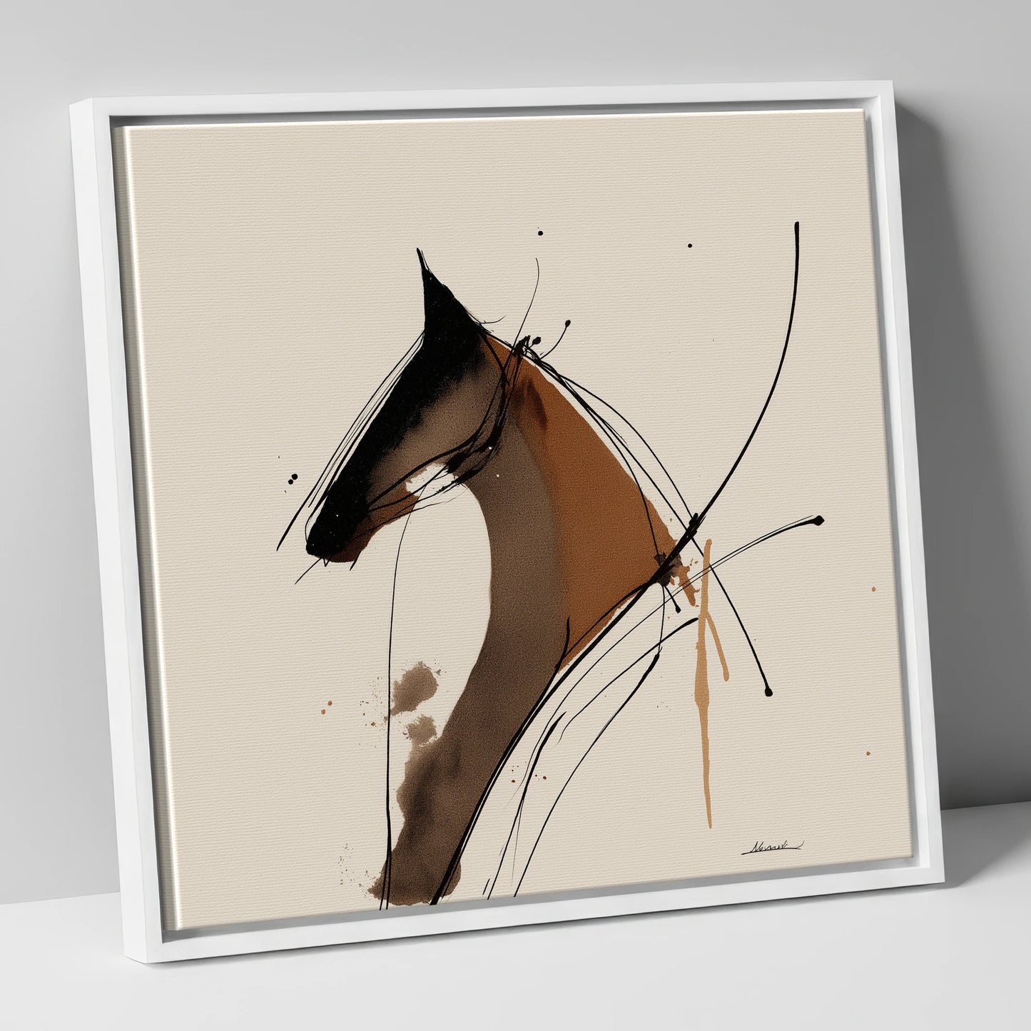 Abstract Equine Spirit horse portrait canvas wall art in white frame