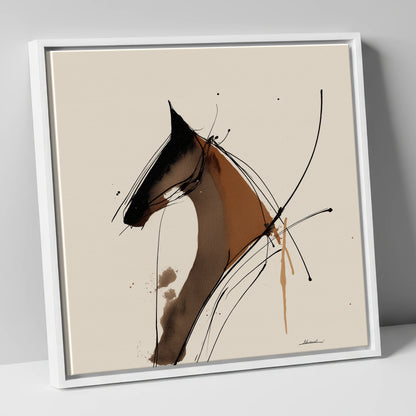 Abstract Equine Spirit horse portrait canvas wall art in white frame