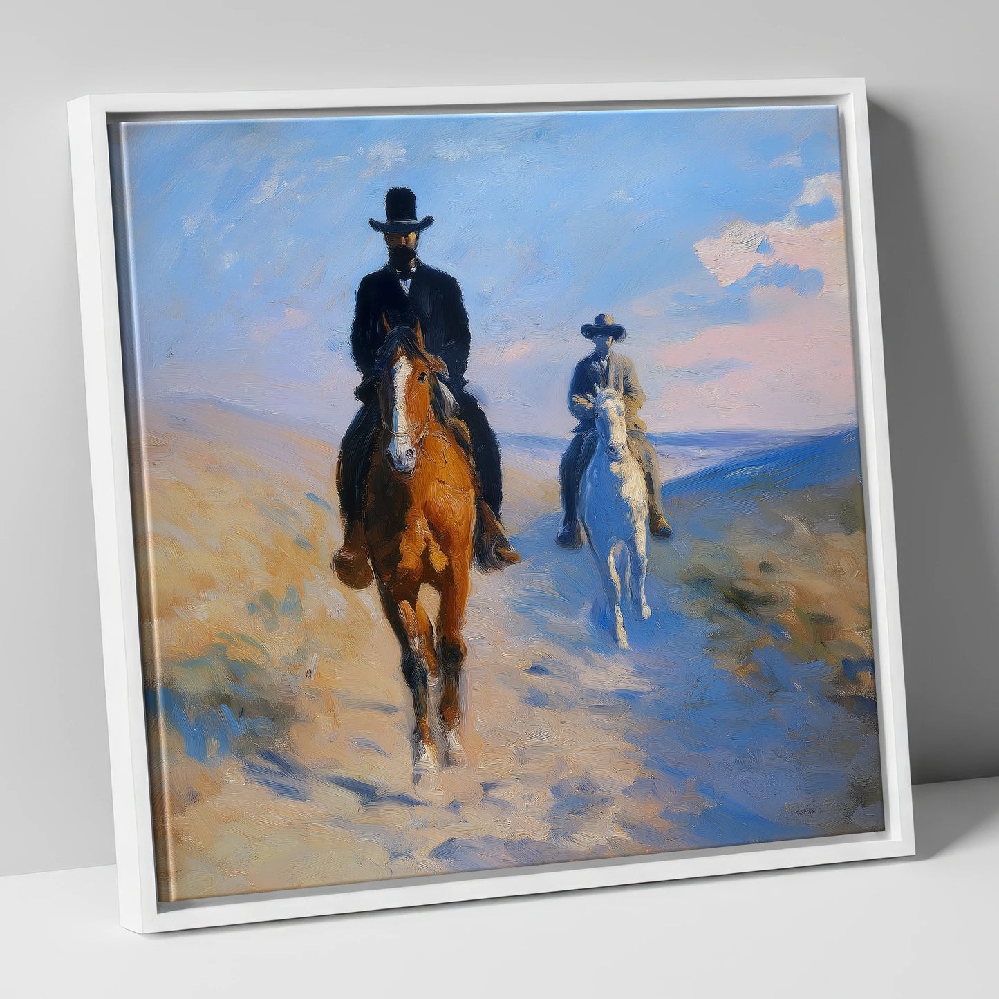Shadows on the Plains western horse canvas wall art in white frame