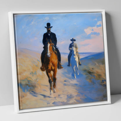 Shadows on the Plains western horse canvas wall art in white frame